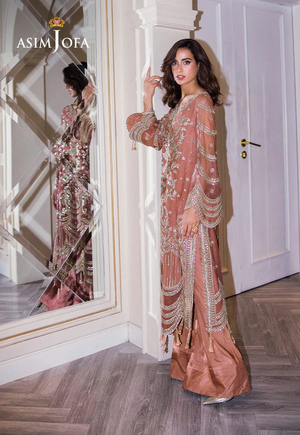 Asim Jofa-AJFF-08 Elegant Embroidered Chiffon Straight long Shirt with culotte