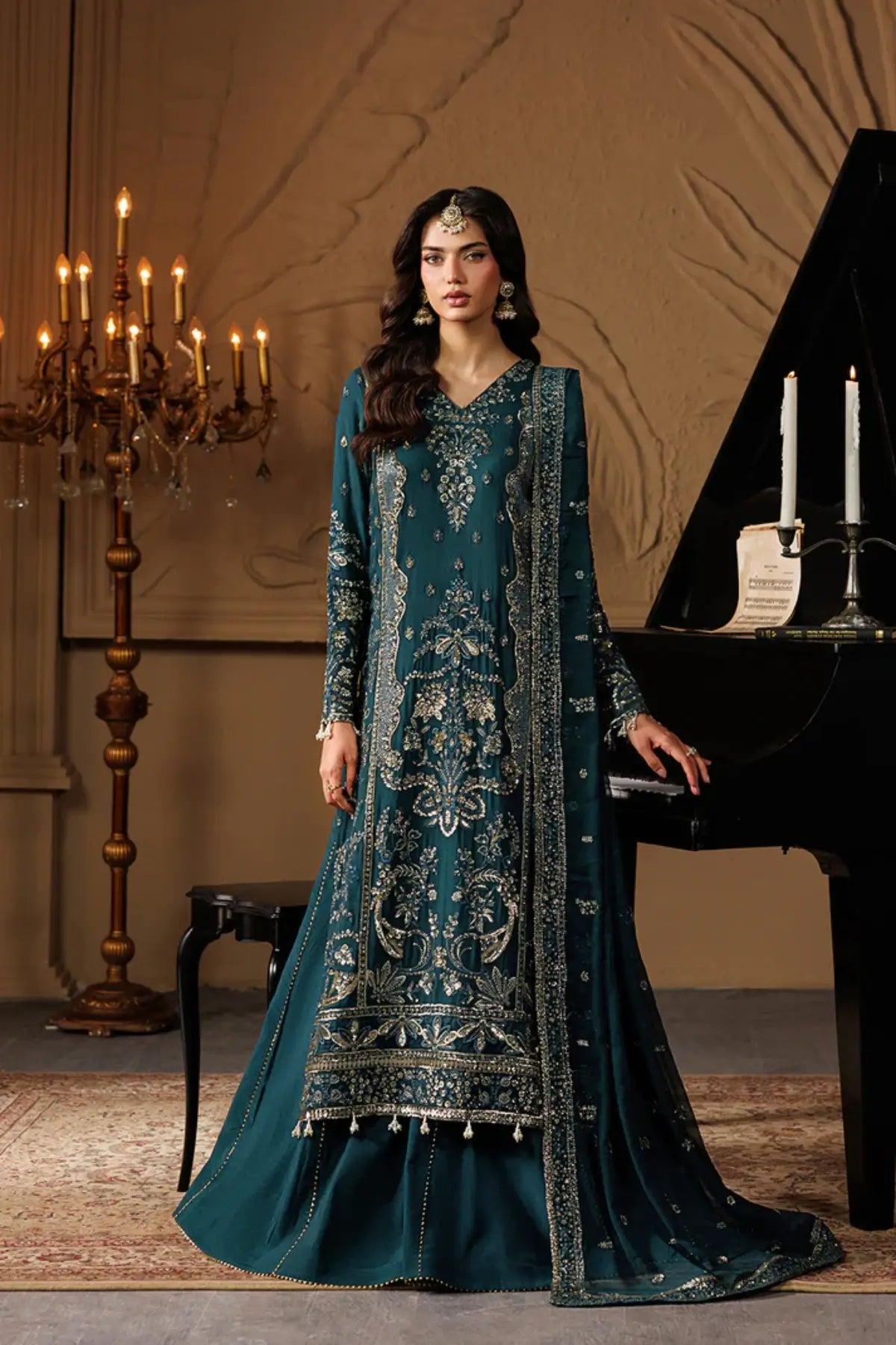 Asteria by Emaan Adeel Celeste Festive Edit'26 Teal Embroidered Chiffon Stitched 3PC Suit