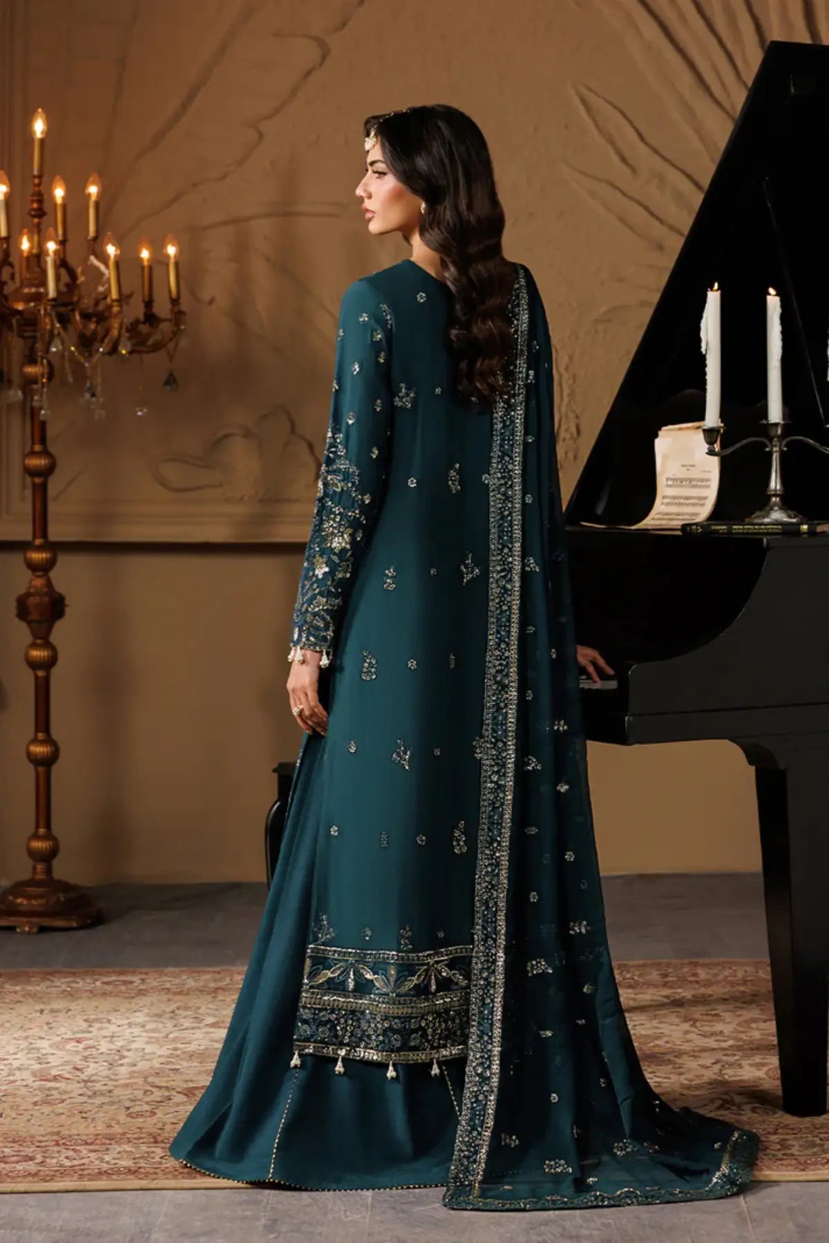 Asteria by Emaan Adeel Celeste Festive Edit'26 Teal Embroidered Chiffon Stitched 3PC Suit