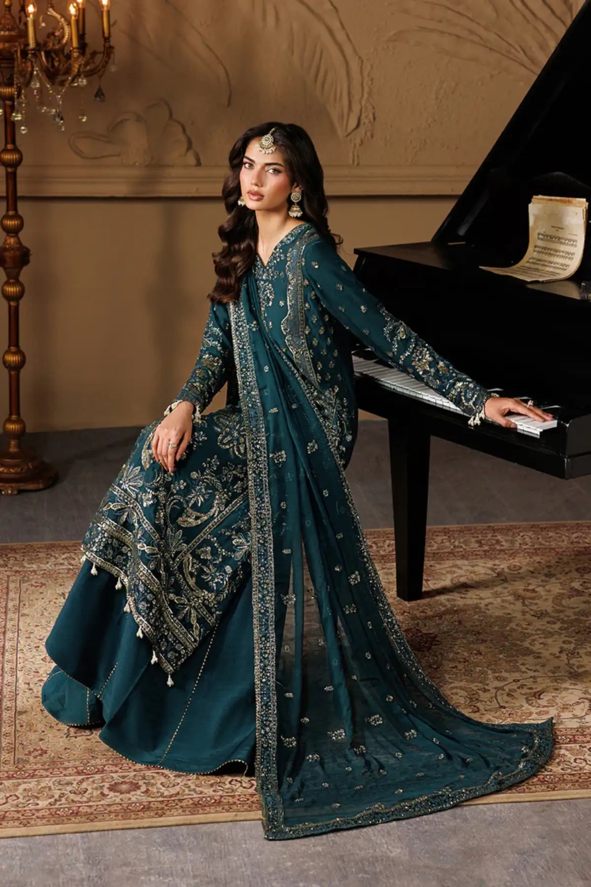 Asteria by Emaan Adeel Celeste Festive Edit'26 Teal Embroidered Chiffon Stitched 3PC Suit