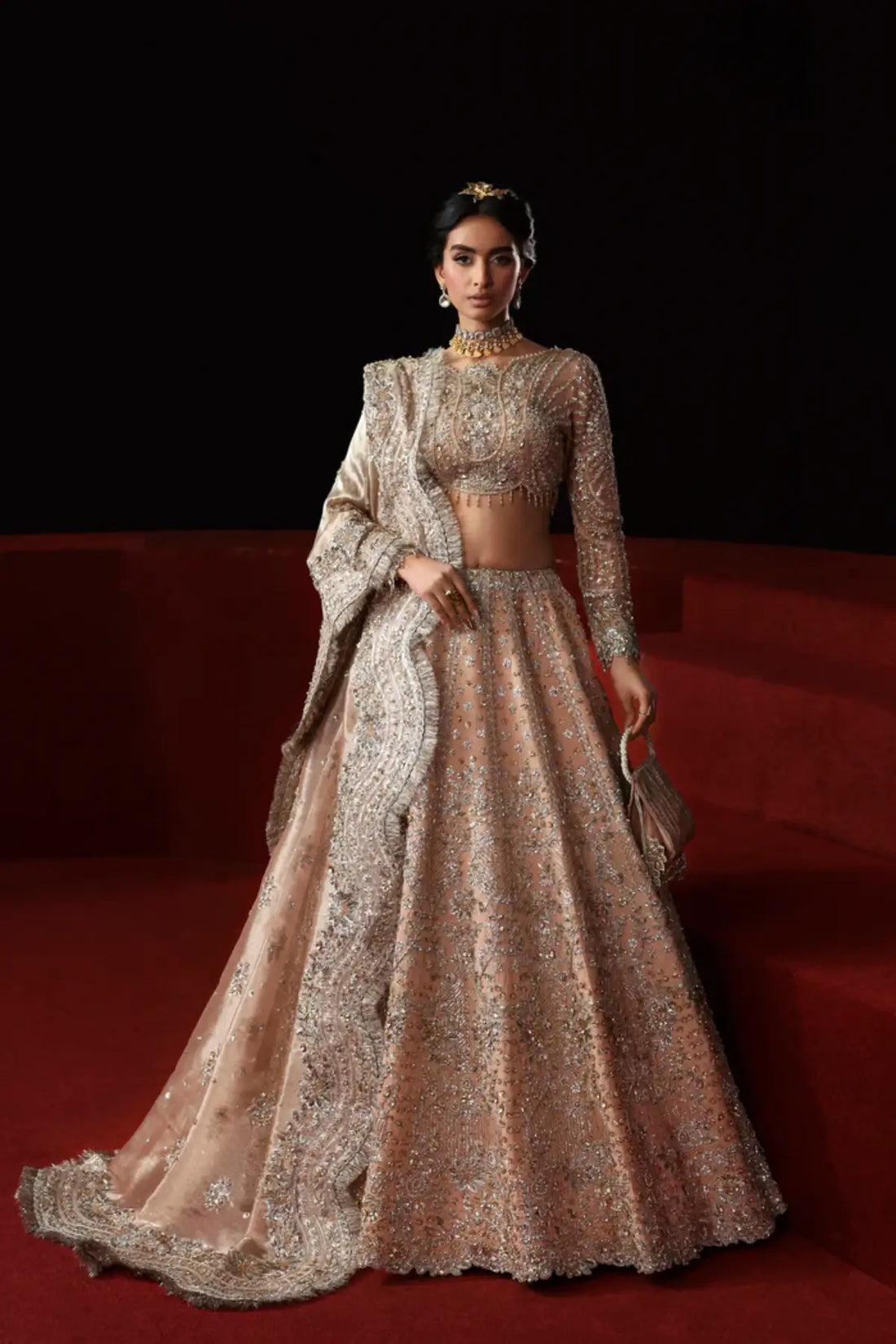 Asteria peach embellished lehenga choli from Akbar Aslam Serena Bridal Edit '26 crafted in organza with silk inner.
