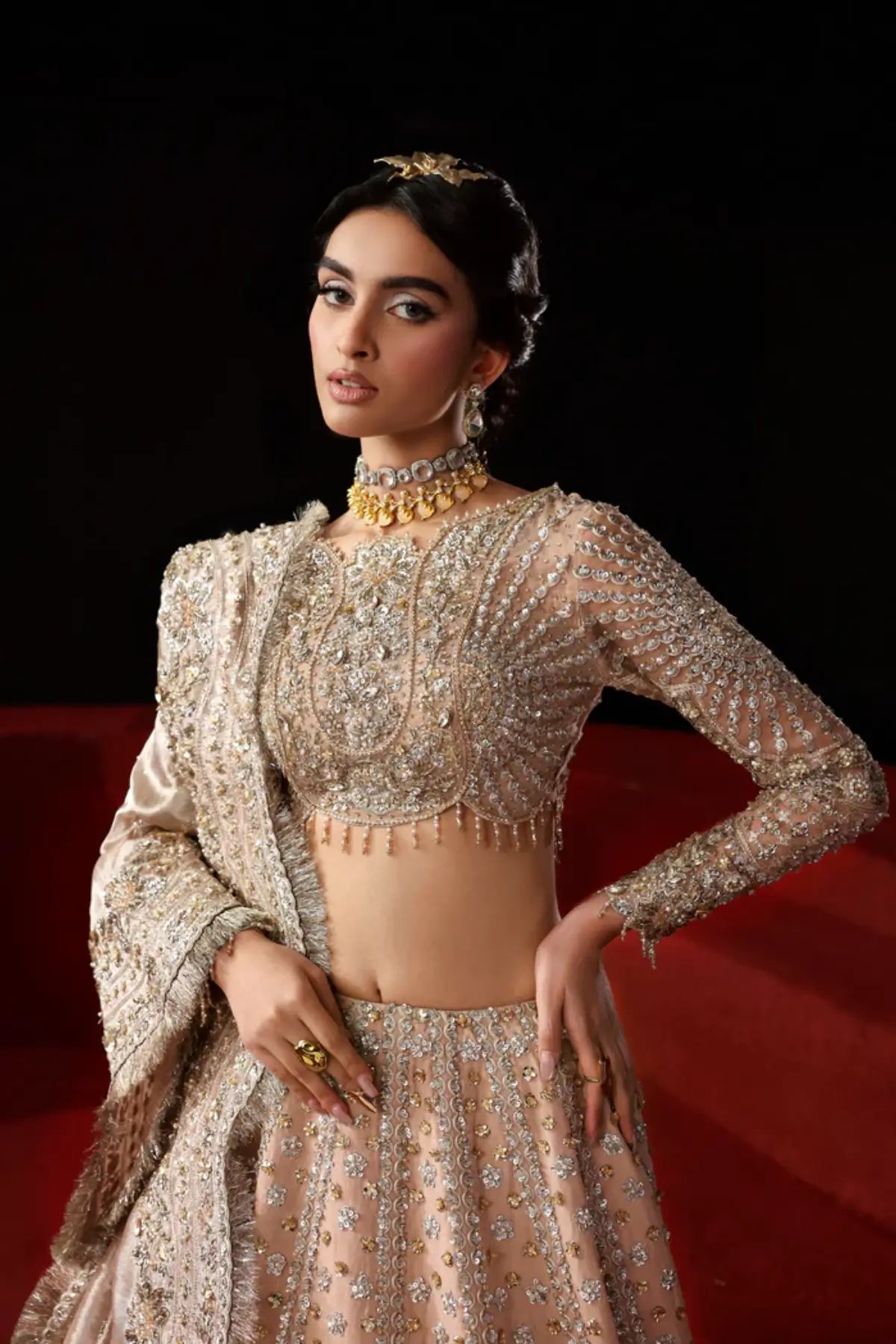 Asteria peach embellished lehenga choli from Akbar Aslam Serena Bridal Edit '26 crafted in organza with silk inner.