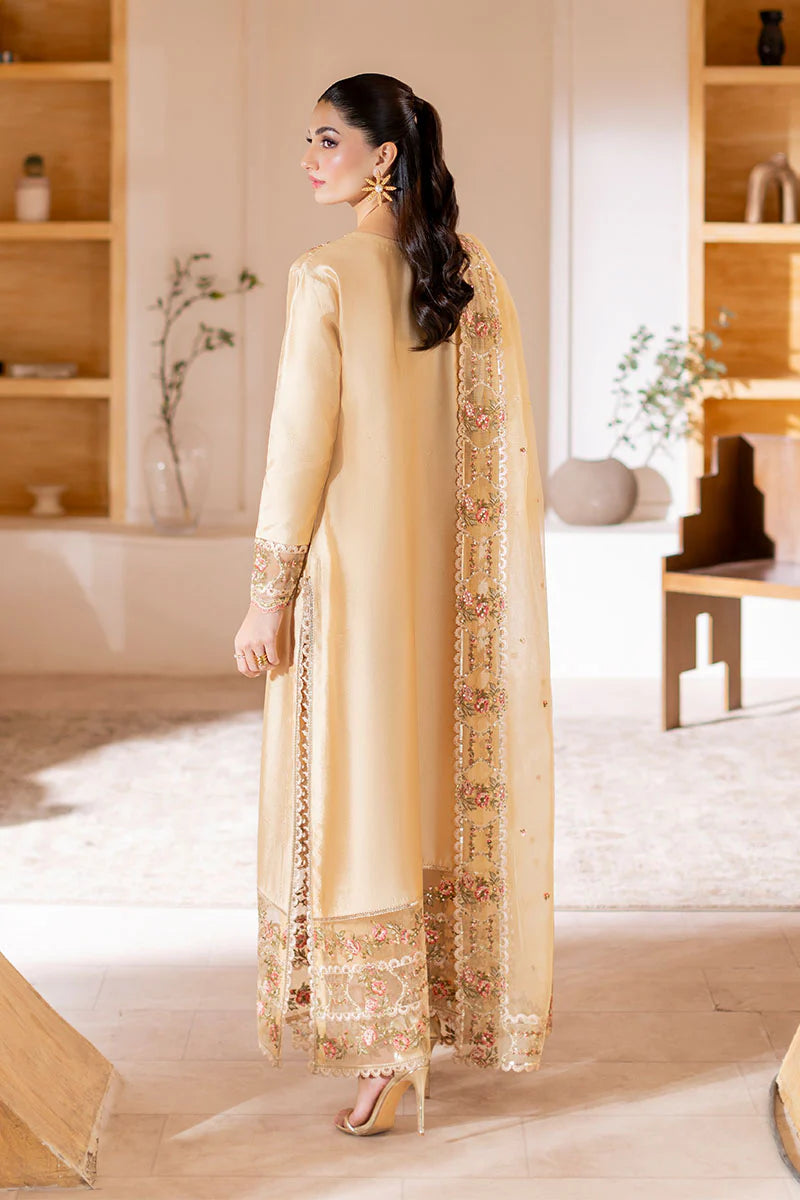Auréa golden luxury silk outfit with organza dupatta – Pakistanimoda
