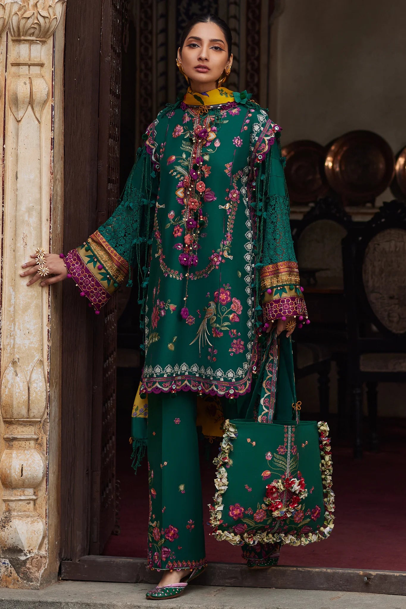Aurielle 06-A- A Bold Emerald Reverie Ensemble By- Elan