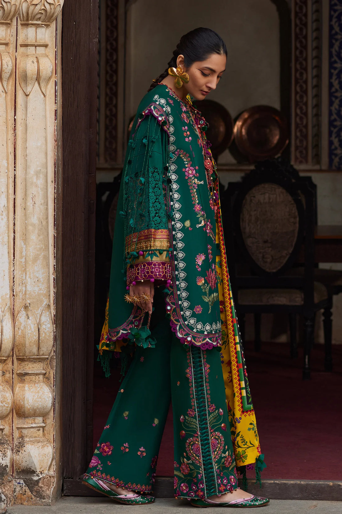 Aurielle 06-A- A Bold Emerald Reverie Ensemble By- Elan