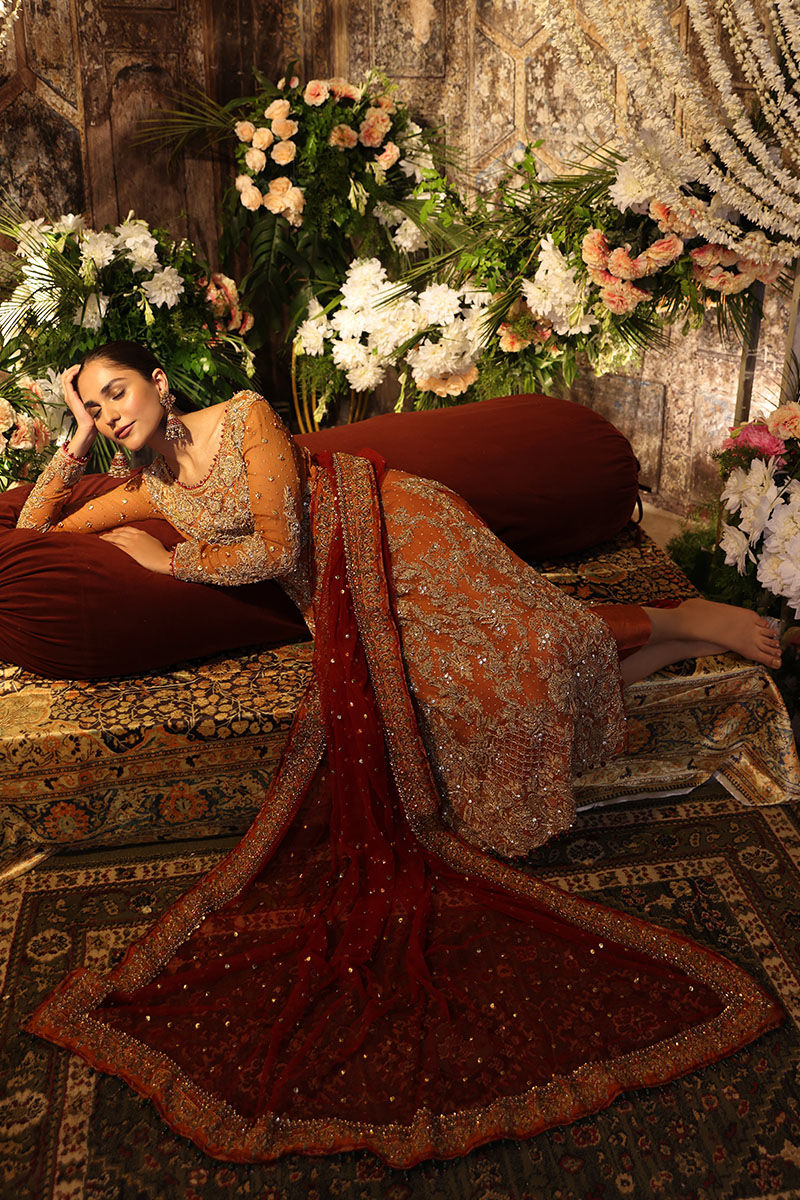 Aveeza-Rust Bridal Outfit with handworked Detailing and Pants