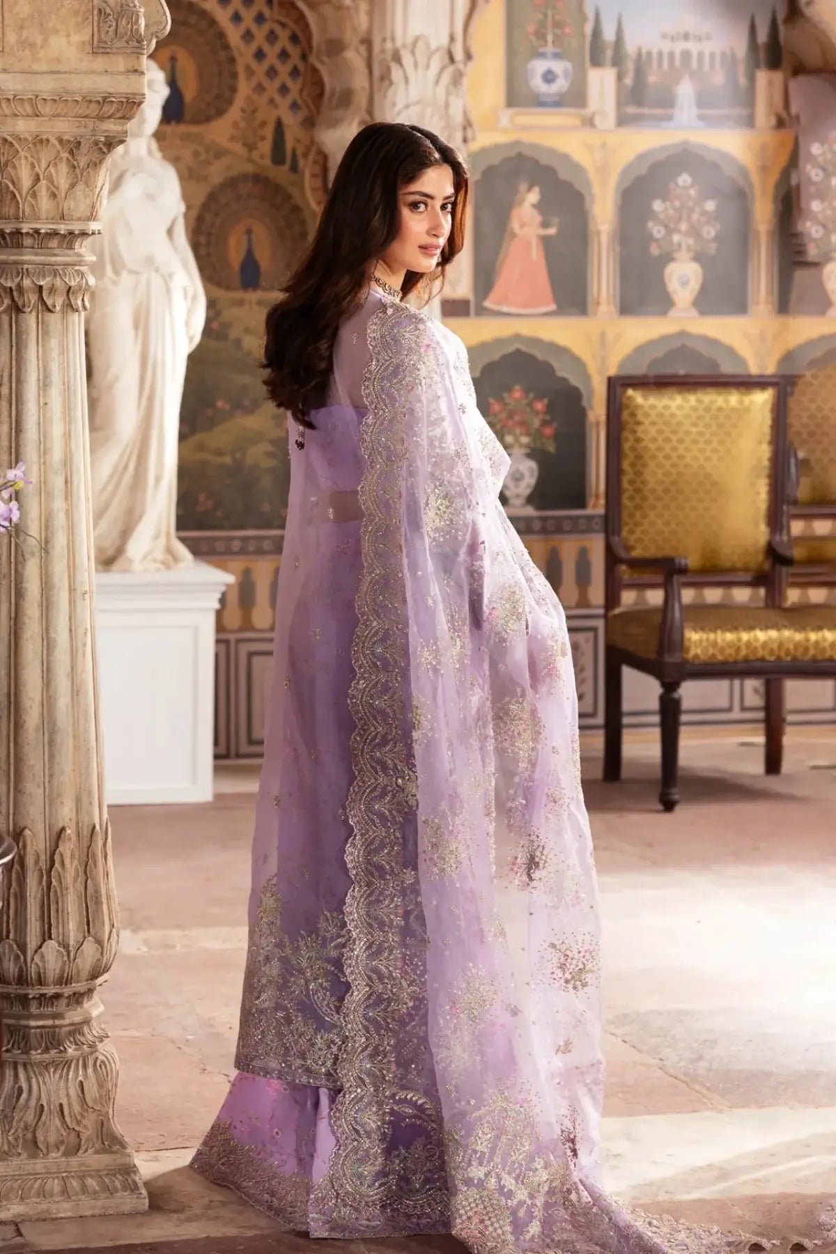 Ayla Lavender Embellished Long Jacket with Printed Flared Pants – Kanwal Malik Maahi Festive 26