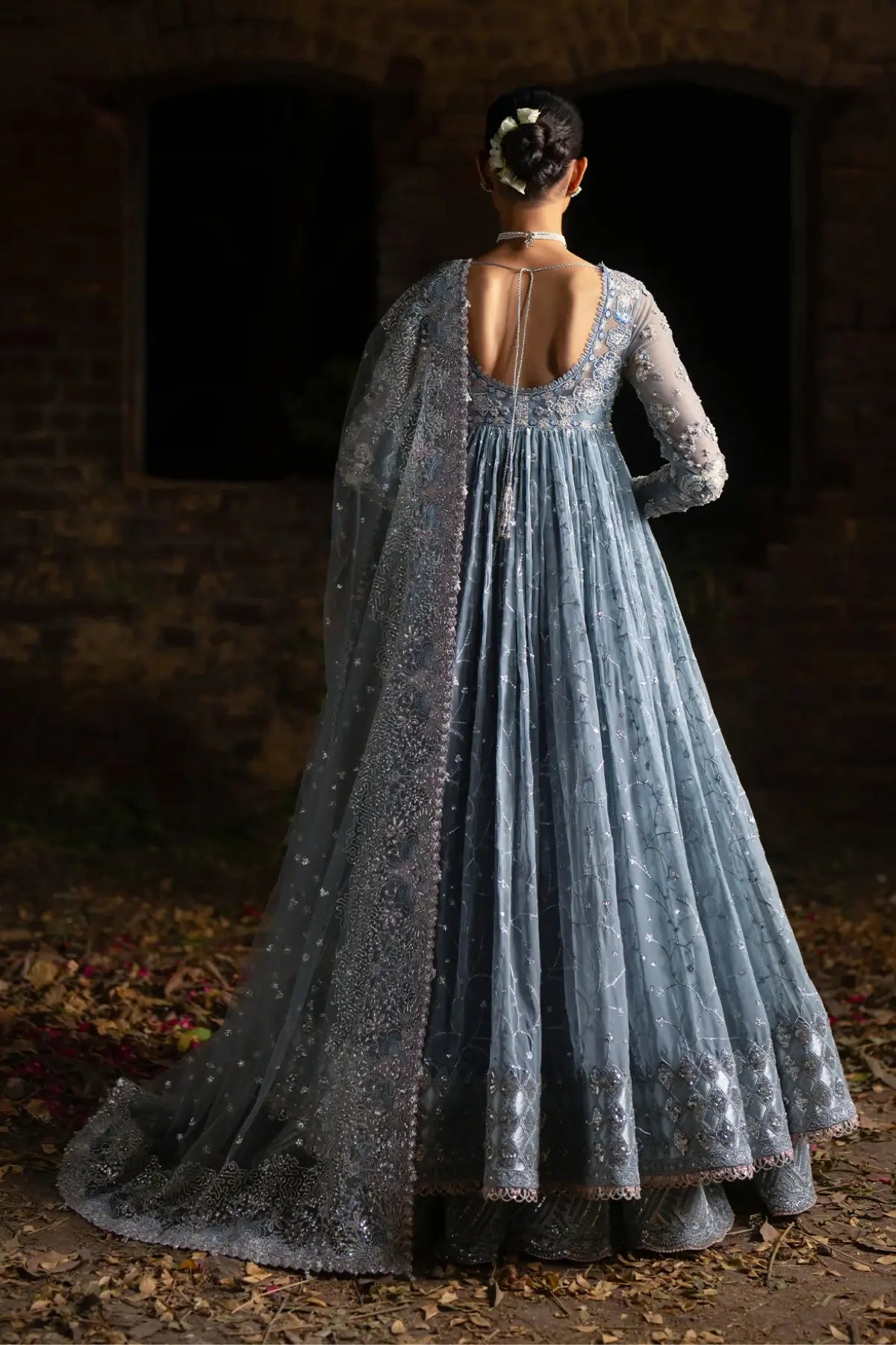 ce blue organza stitched lehenga outfit by Nyra for elegant Eid soirées.