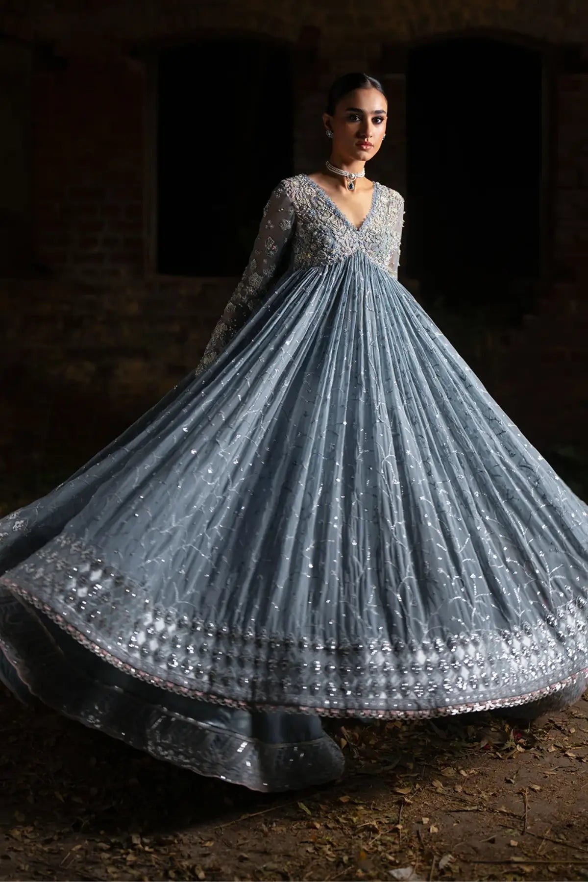 ce blue organza stitched lehenga outfit by Nyra for elegant Eid soirées.