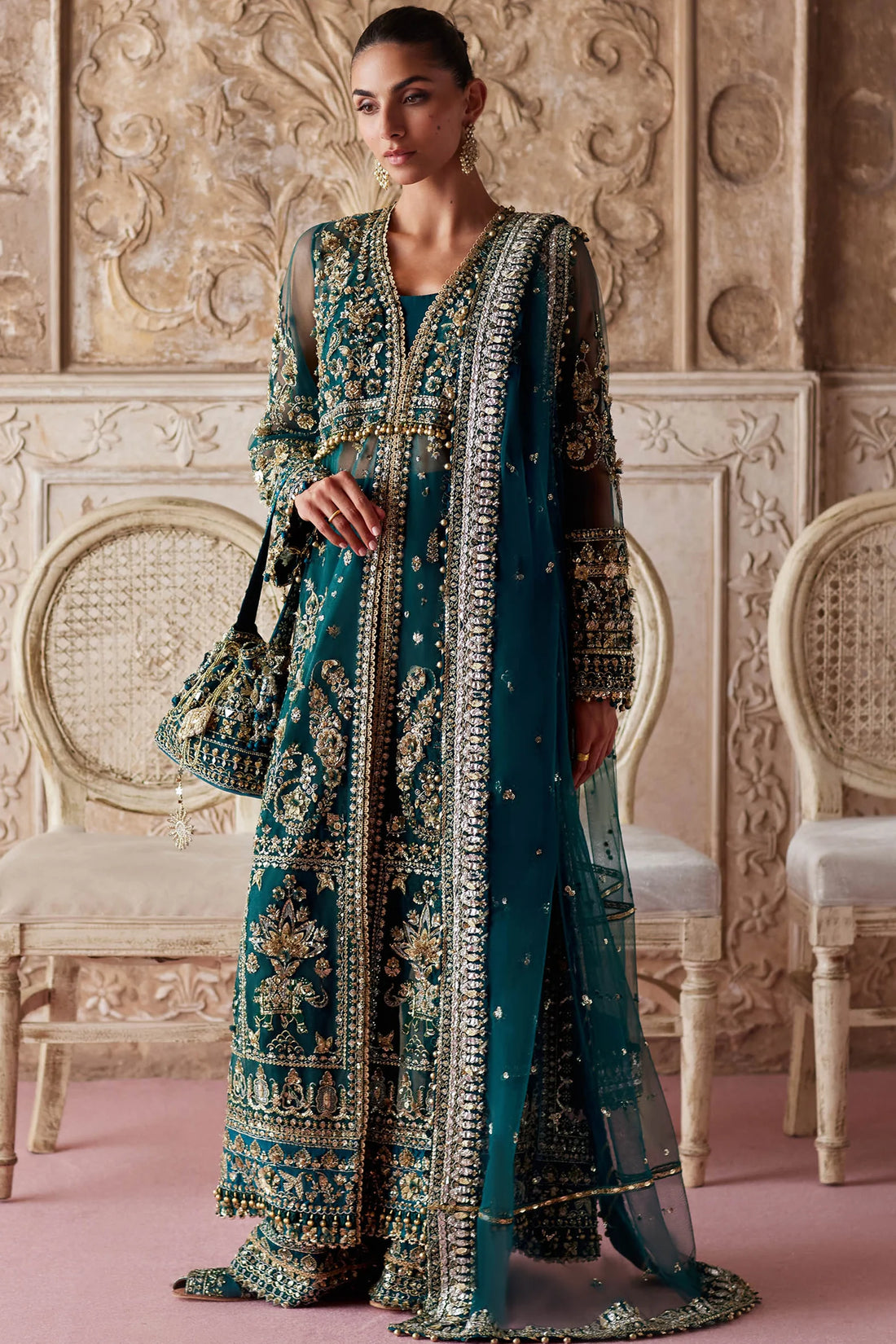 Aylin-e-Jade jade embellished bridal jacket and izaar outfit by Zaha – Pakistanimoda