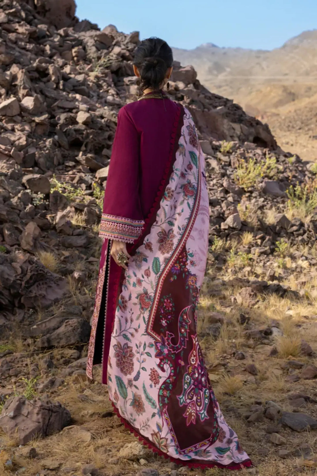 Aylin by Zainab Chottani maroon chikankari stitched lawn 3PC with jacquard kurta and silk dupatta