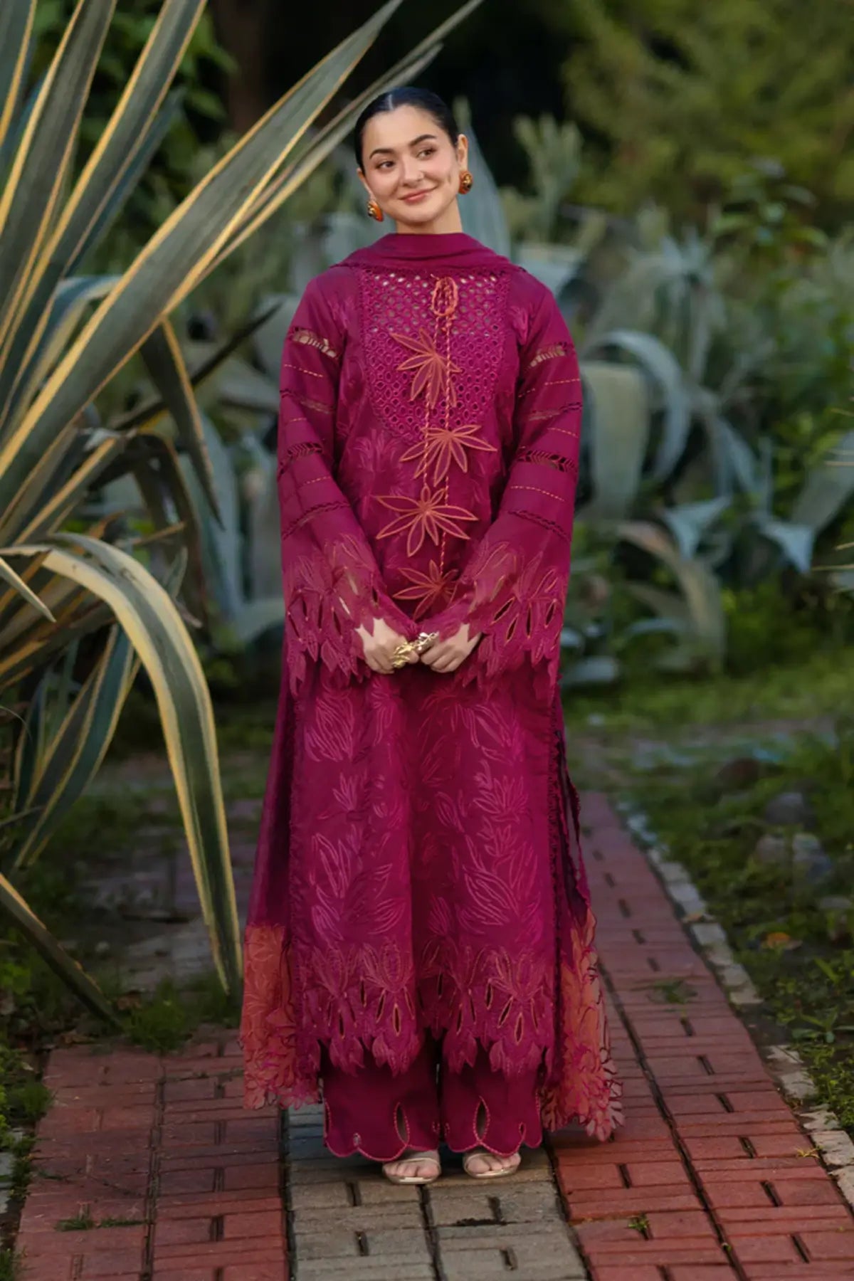 Ayra raspberry stitched lawn 3PC Eid formal suit with embroidered shirt and dupatta Rang Rasiya