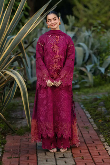 Ayra raspberry stitched lawn 3PC Eid formal suit with embroidered shirt and dupatta Rang Rasiya