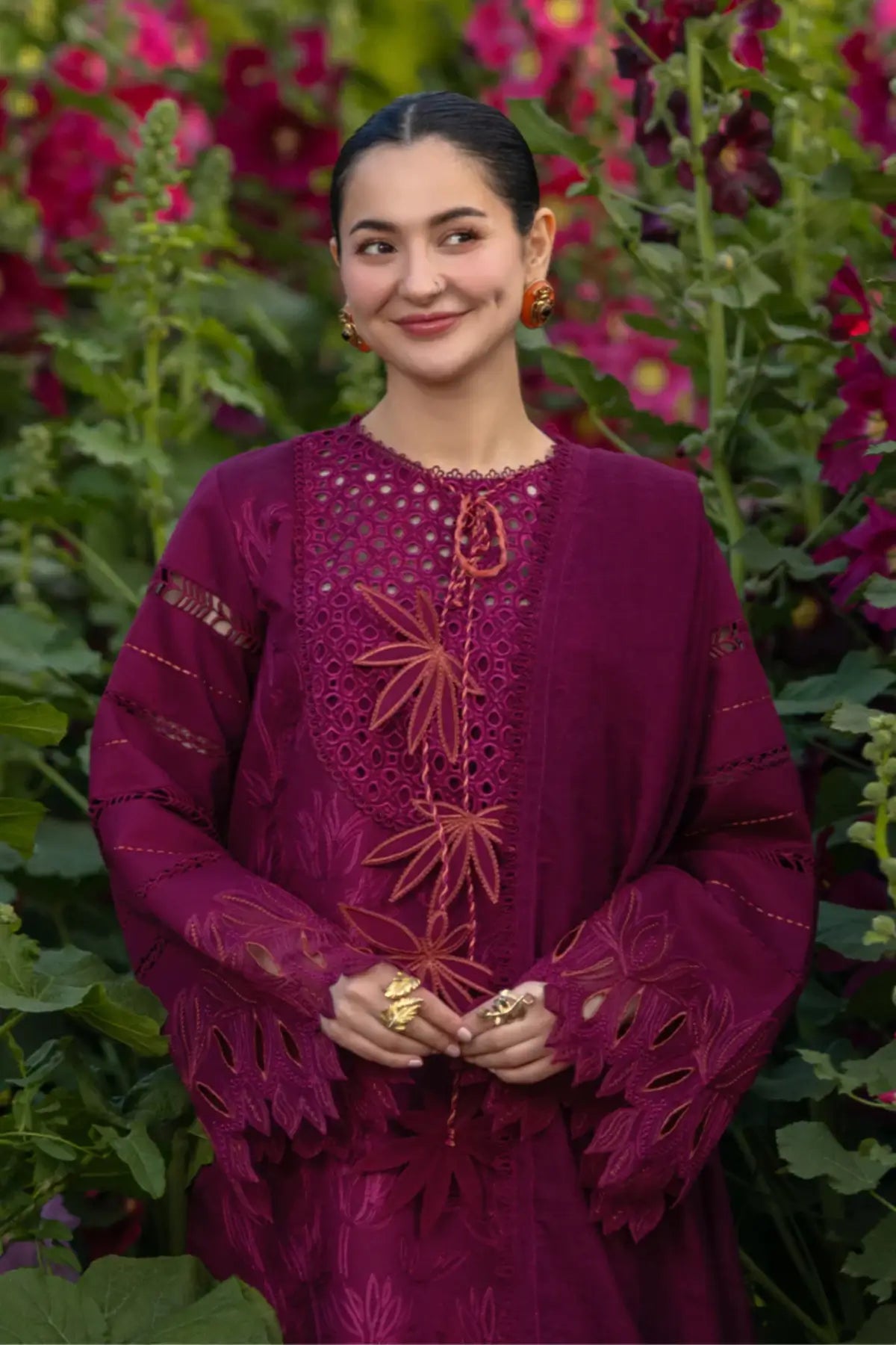 Ayra raspberry stitched lawn 3PC Eid formal suit with embroidered shirt and dupatta Rang Rasiya