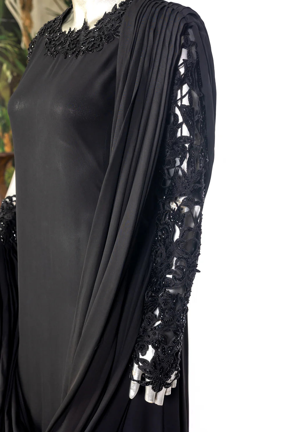 Ayra black georgette shirt with hand-cutwork, Korean pants, and matching dupatta for casual dinners, evening parties, and gatherings by MariamRaj