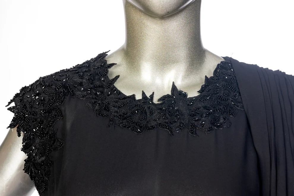 Ayra black georgette shirt with hand-cutwork, Korean pants, and matching dupatta for casual dinners, evening parties, and gatherings by MariamRaj