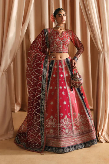 Aysana by Gulaal Fuchsia Rose hand embellished silk lehenga choli with organza dupatta stitched and available online at Pakistanimoda.