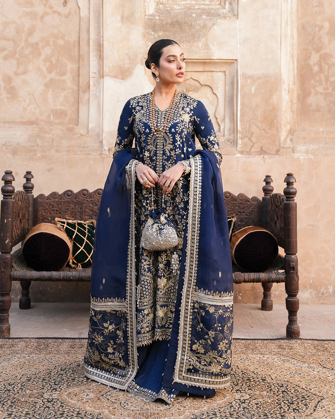 Ayska- Navy Blue Crushed Sharara Outfit for Weddings