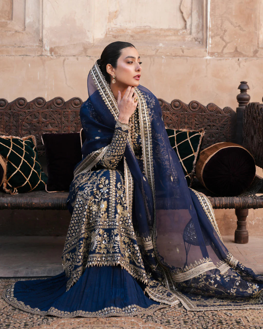 Ayska- Navy Blue Crushed Sharara Outfit for Weddings