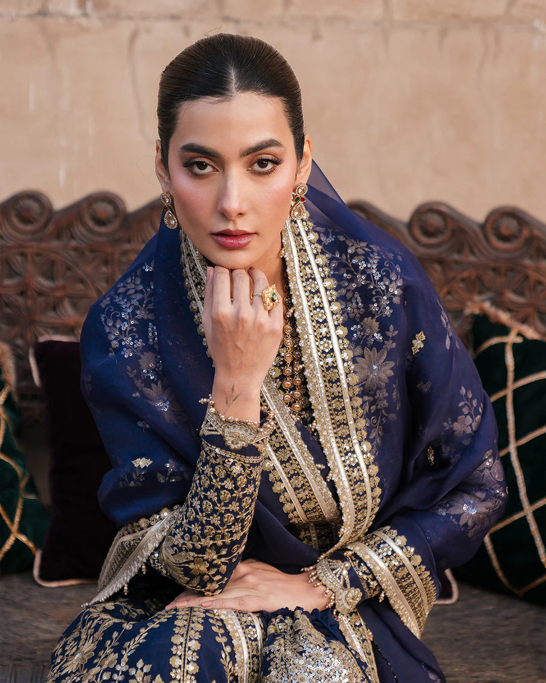 Ayska- Navy Blue Crushed Sharara Outfit for Weddings