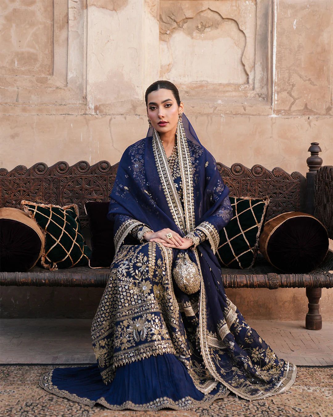 Ayska- Navy Blue Crushed Sharara Outfit for Weddings