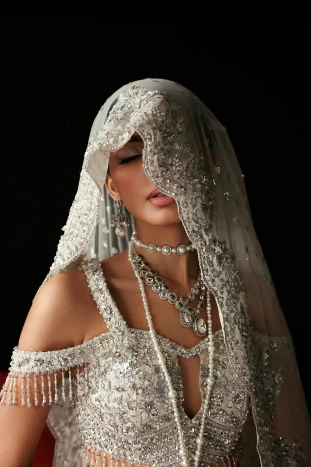 Azalea silver couture bridal lehenga choli from Akbar Aslam Serena Bridal Edit '26 crafted in organza with silk inner.