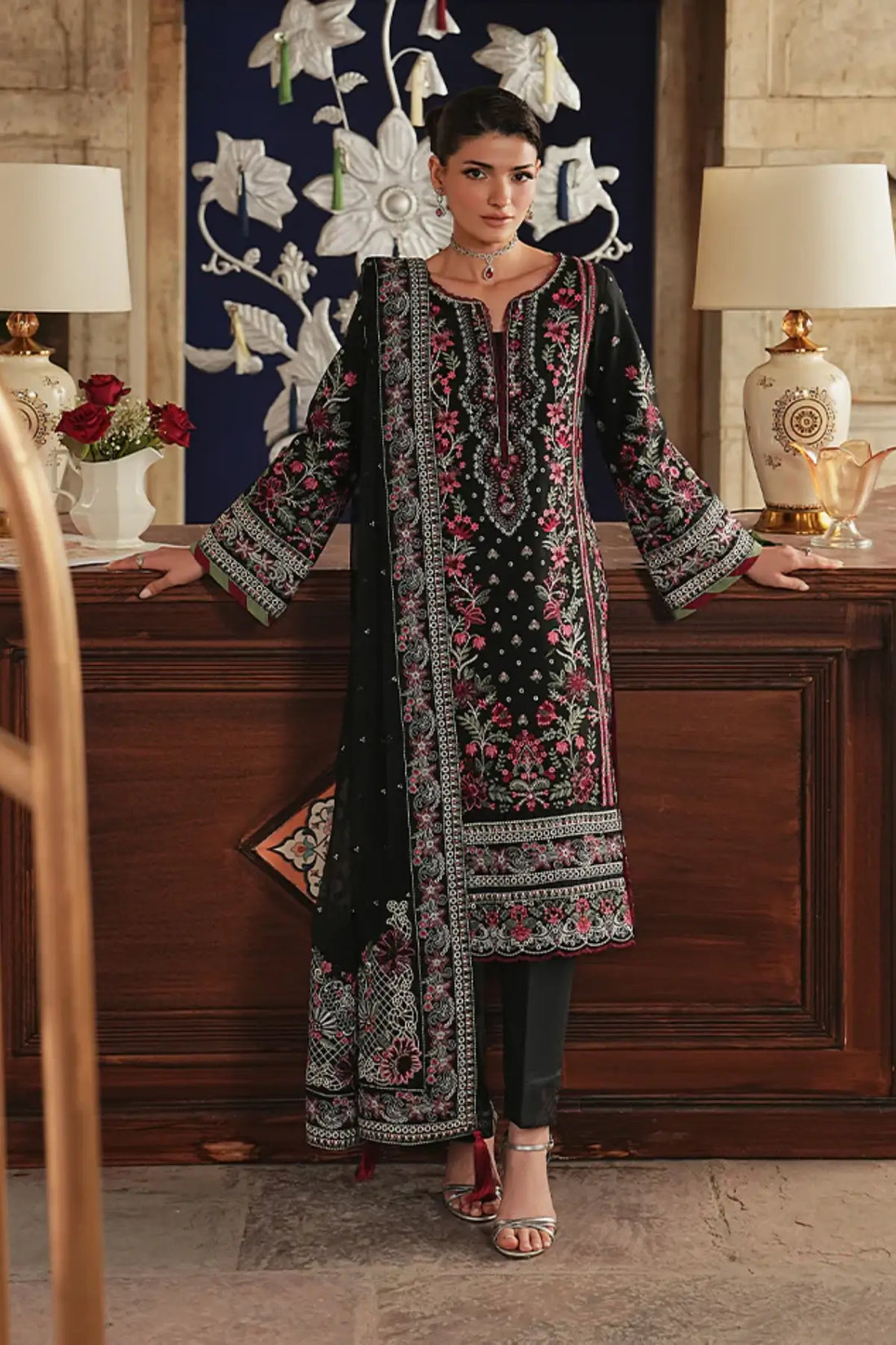 Aziele Maisone by Gulaal black chikankari luxury lawn stitched suit with chiffon dupatta
