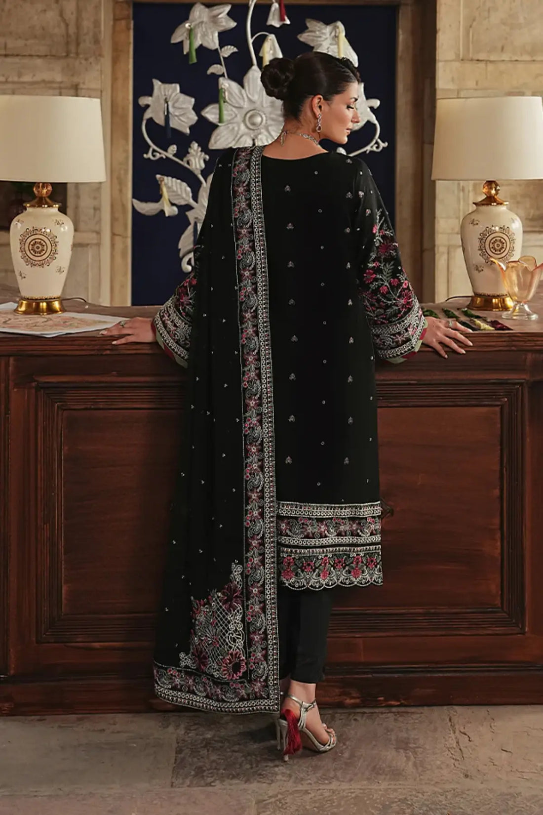Aziele Maisone by Gulaal black chikankari luxury lawn stitched suit with chiffon dupatta