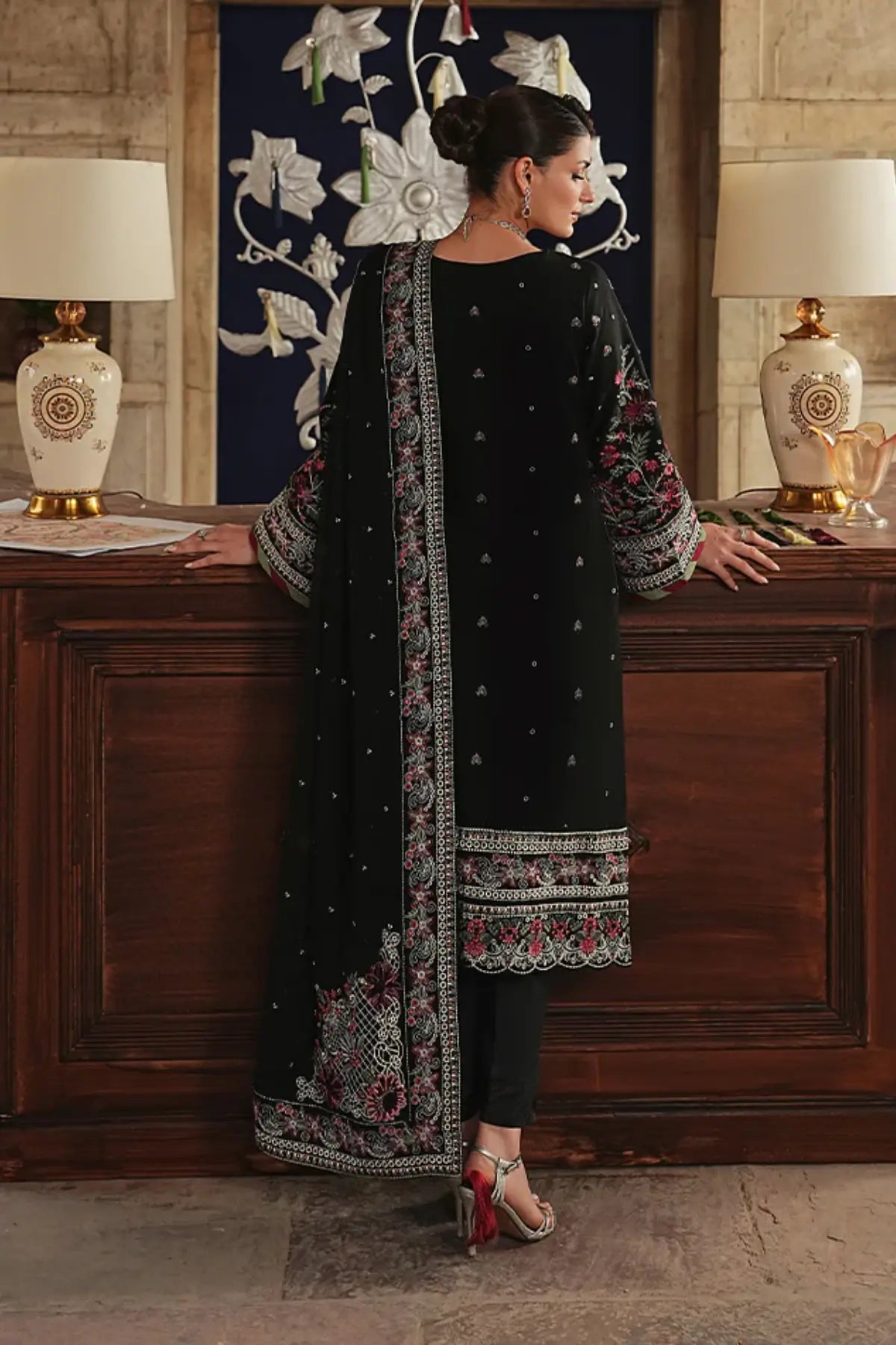 Aziele Maisone by Gulaal black chikankari luxury lawn stitched suit with chiffon dupatta