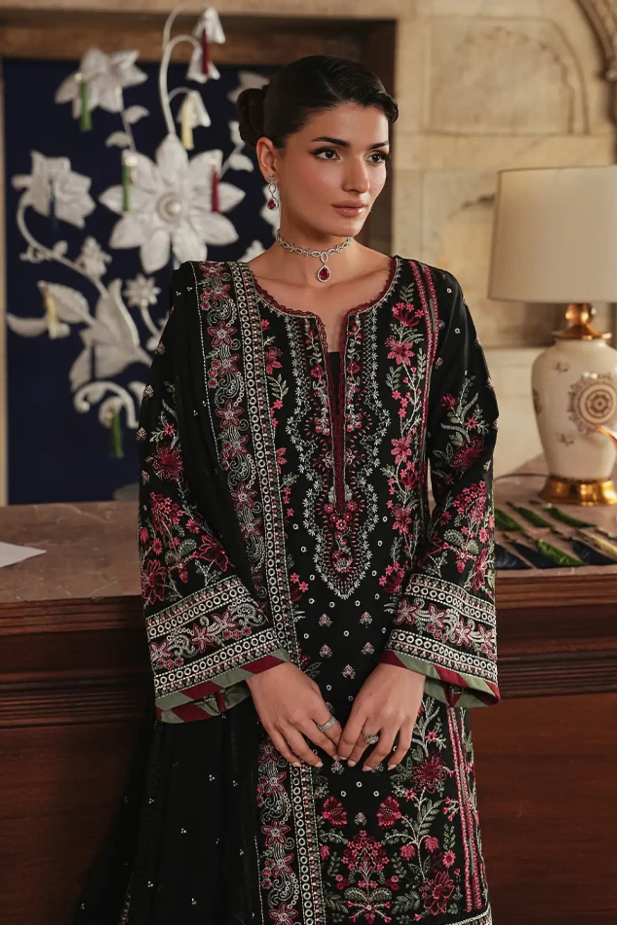 Aziele Maisone by Gulaal black chikankari luxury lawn stitched suit with chiffon dupatta
