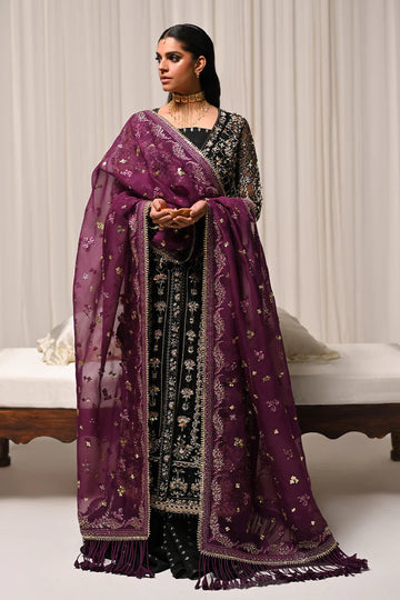 Azra- Luxury black gharara set with floral and sequins dupatta By- Saad Bin Shahzad