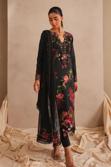 Azure Bloom MSSL-07 by Asifa & Nabeel black stitched lawn 3PC from Meraki Summer 26