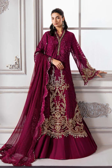 BD-3003- Magenta Embroidered Chiffon Suit By-Maria.B