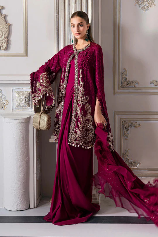 BD-3003- Magenta Embroidered Chiffon Suit By-Maria.B
