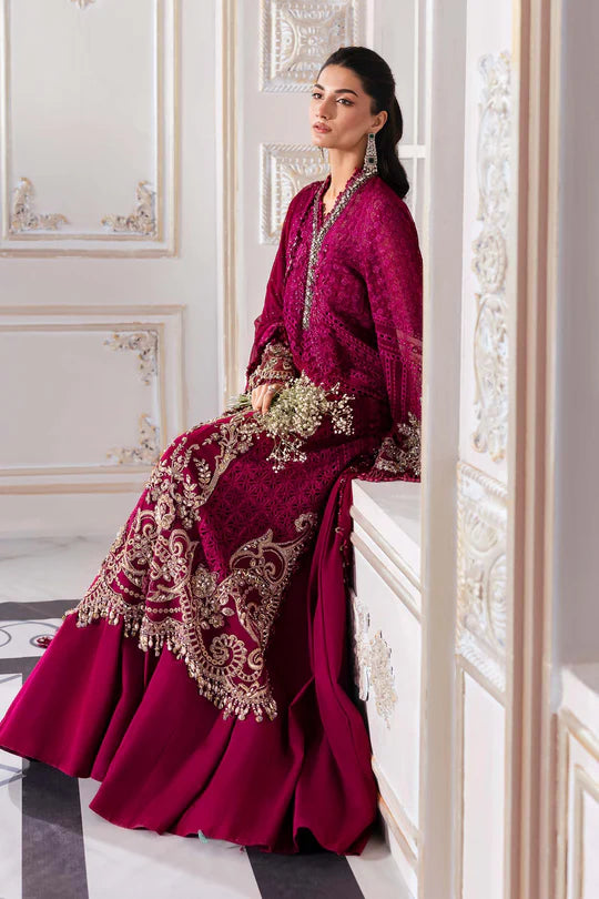 BD-3003- Magenta Embroidered Chiffon Suit By-Maria.B