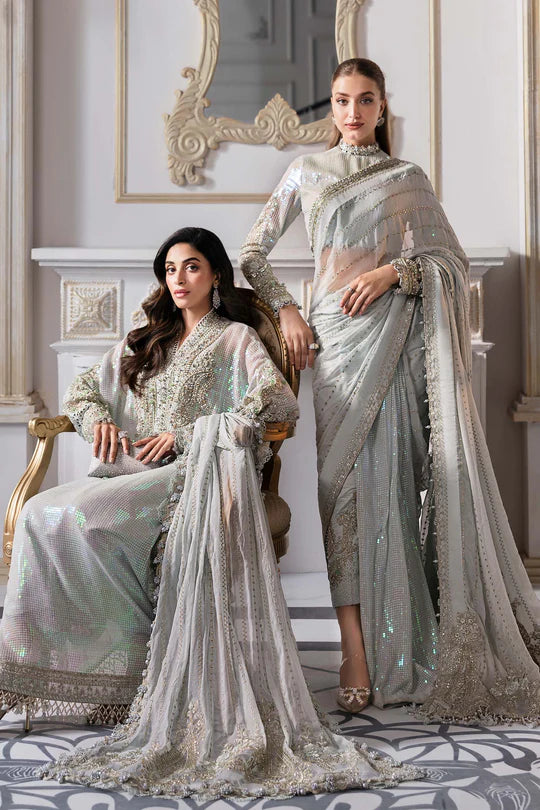 BD-3005- Ice-Blue Embroidered Chiffon Suit By-Maria.B