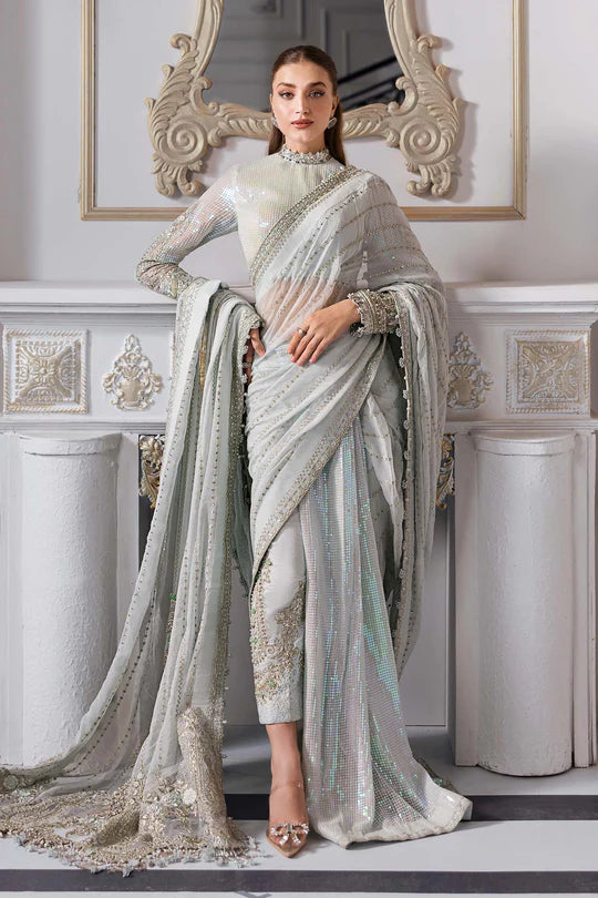 BD-3005- Ice-Blue Embroidered Chiffon Suit By-Maria.B