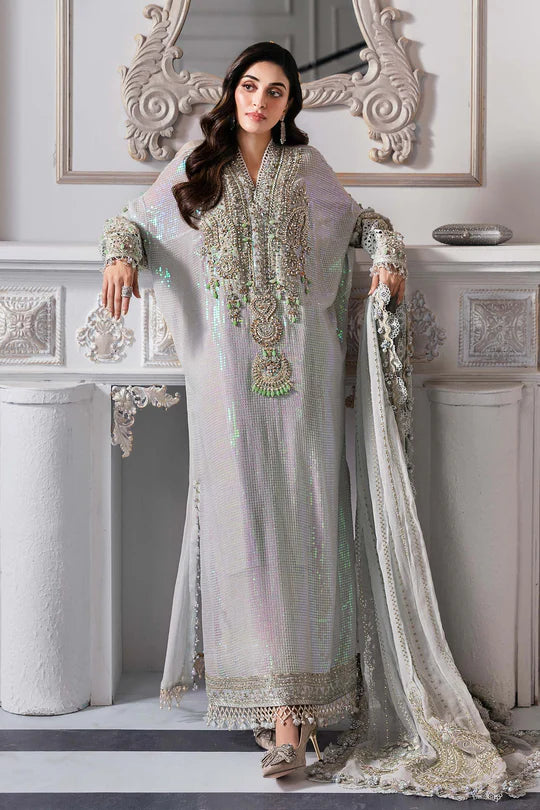 BD-3005- Ice-Blue Embroidered Chiffon Suit By-Maria.B