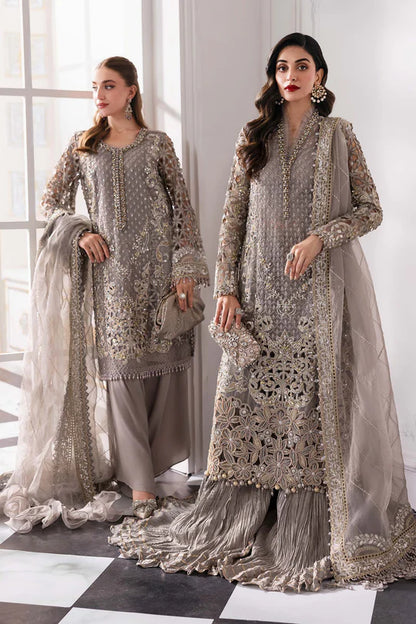 BD-3006 -Steel Grey Embroidered Organza Suit By-Maria.B