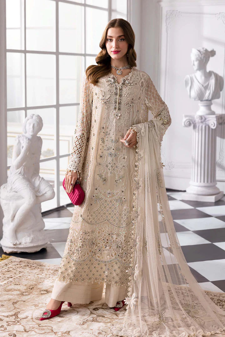 BD-3007 -Off-White Embroidered Chiffon Suit By-Maria.B
