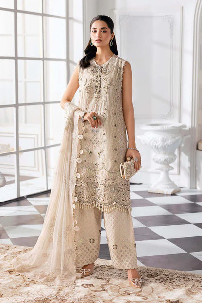 BD-3007 -Off-White Embroidered Chiffon Suit By-Maria.B