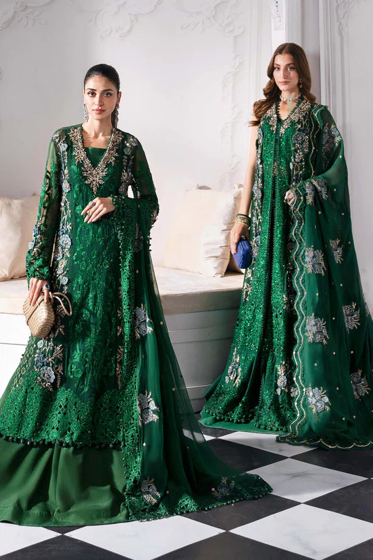BD-3008 - Emerald Green Embroidered Chiffon Suit By-Maria.B