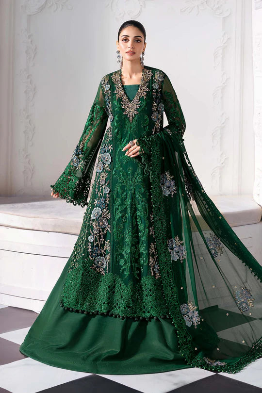 BD-3008 - Emerald Green Embroidered Chiffon Suit By-Maria.B