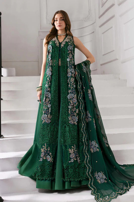 BD-3008 - Emerald Green Embroidered Chiffon Suit By-Maria.B