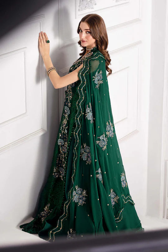 BD-3008 - Emerald Green Embroidered Chiffon Suit By-Maria.B