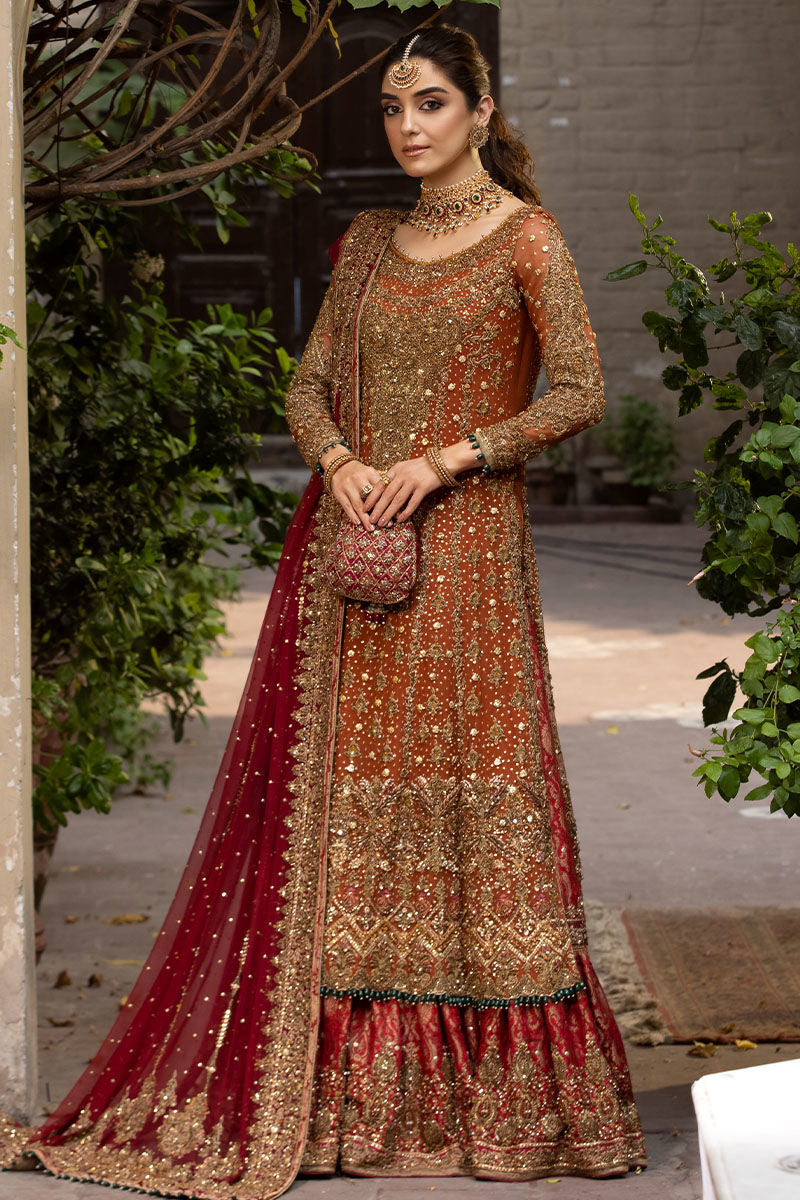 Bahaar Bano-Traditional Bridal Chiffon Shirt with Lehenga