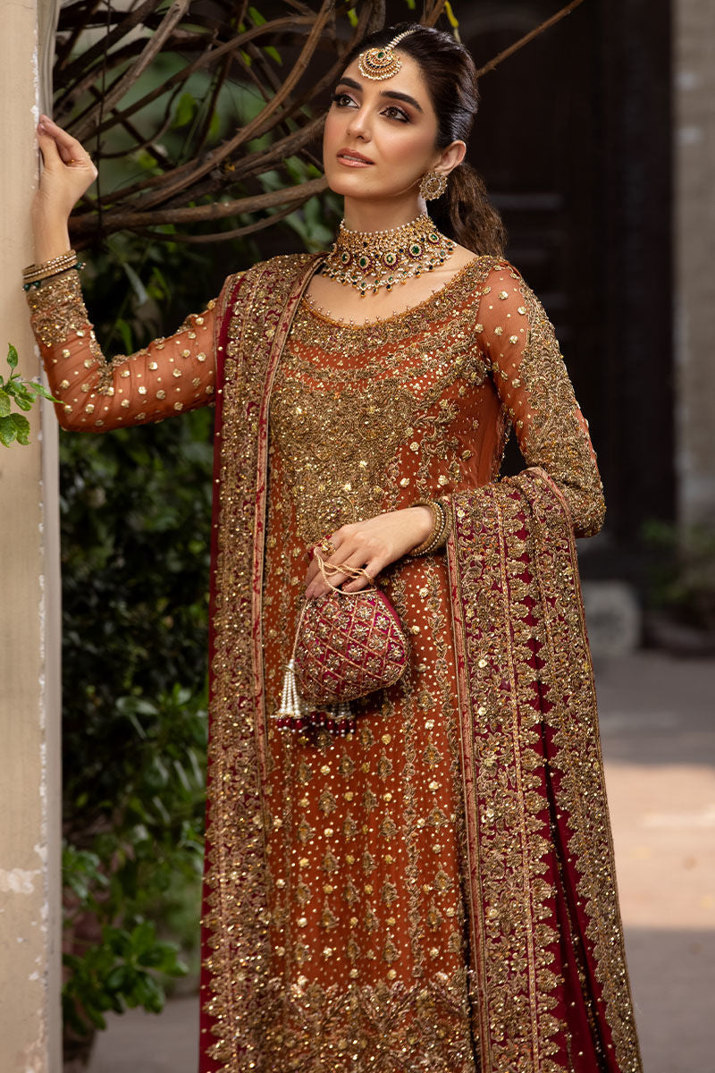 Bahaar Bano-Traditional Bridal Chiffon Shirt with Lehenga