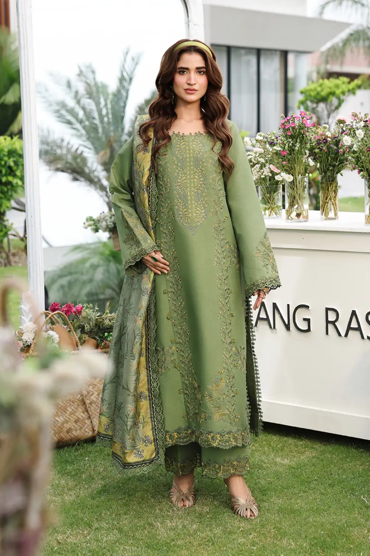Bahar by Rang Rasiya Avocado Embroidered Lawn Stitched 3PC Suit with Printed Tasser Silk Dupatta