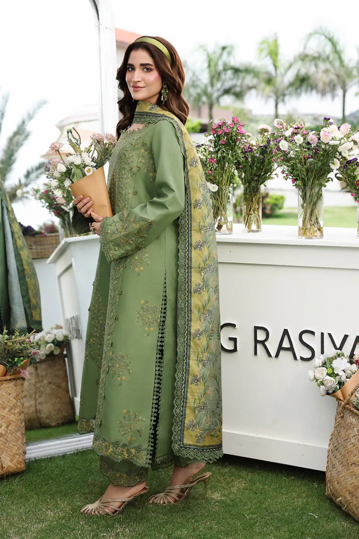 Bahar by Rang Rasiya Avocado Embroidered Lawn Stitched 3PC Suit with Printed Tasser Silk Dupatta