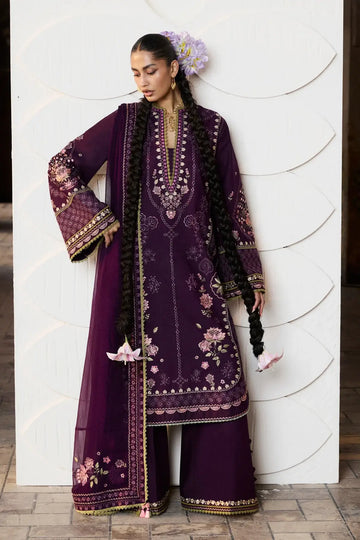 Banafsh plum premium lawn stitched 3PC suit with chiffon dupatta by Hussain Rehar Pakistanimoda